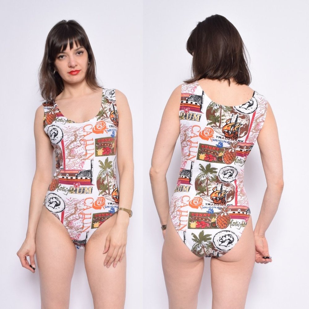 Vintage Printed Sleeveless Colorful Leotard (L)